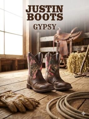 Justin Gypsy Pink Camo Leather Cowgirl Boots